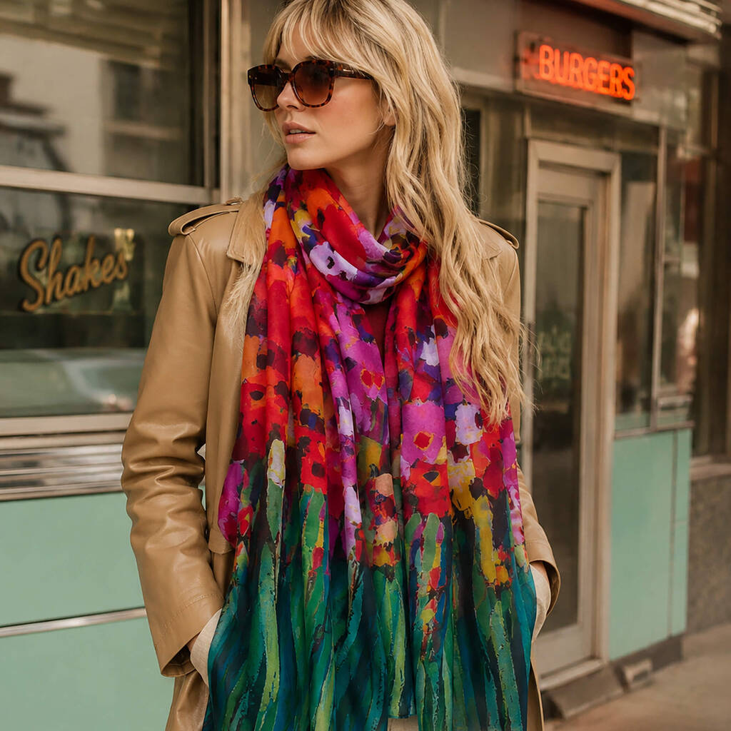 Abstract Colourful Poppy Scarf Gift For Women Birthday Gift For Friend - image 1
