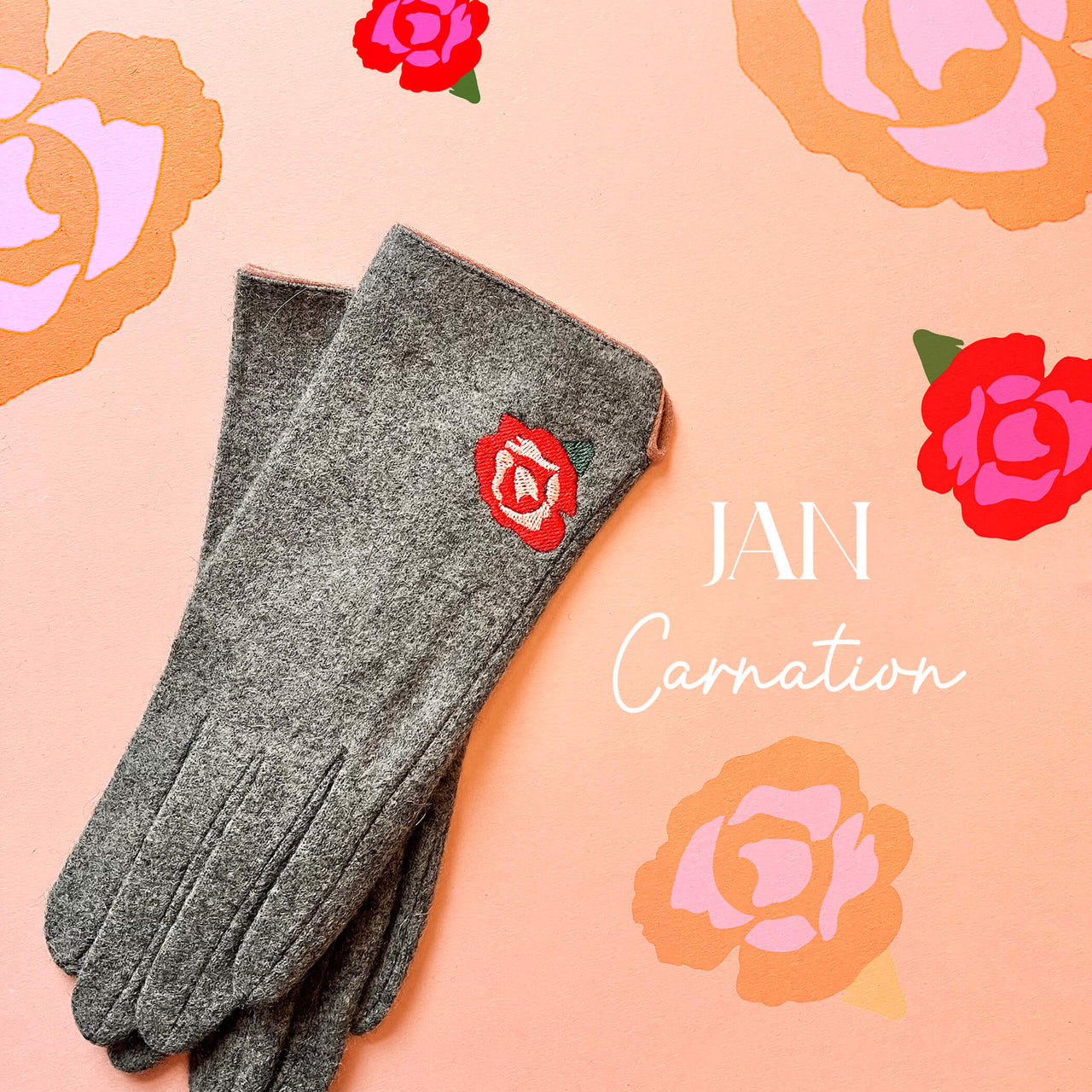 Embroidered Birth Flower Merino Wool Touch Screen Gloves