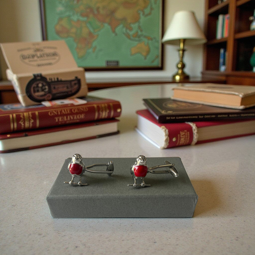 Enamelled Robin Cufflinks In A Gift Box