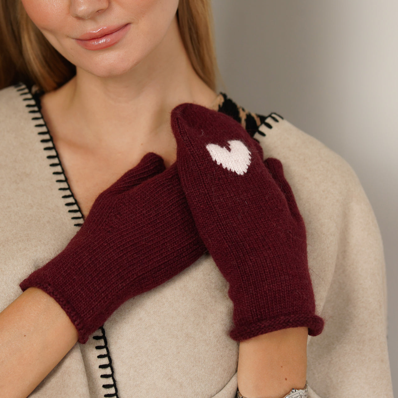 Cosy Alpaca Wool Heart Mittens