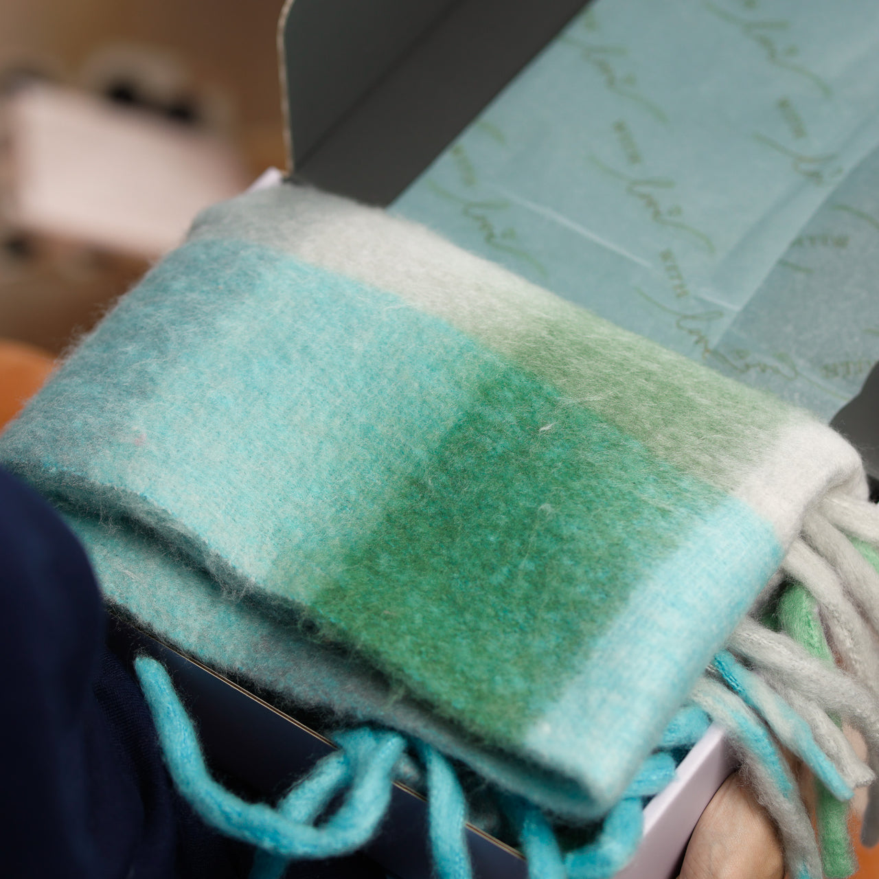 Soft Mint And Sky Checked Scarf