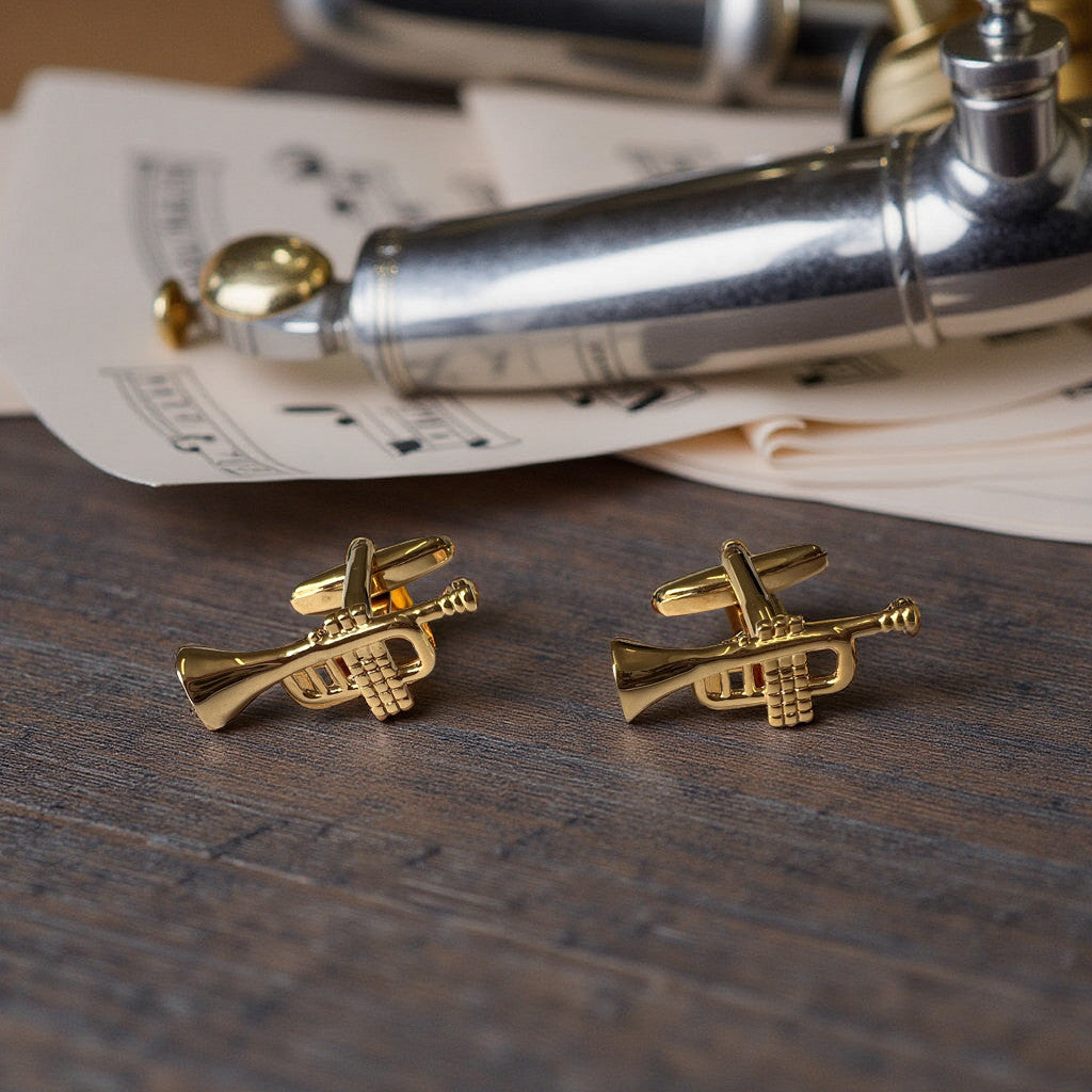 Trumpet Player's Gold Plated Cufflinks In A Gift Box
