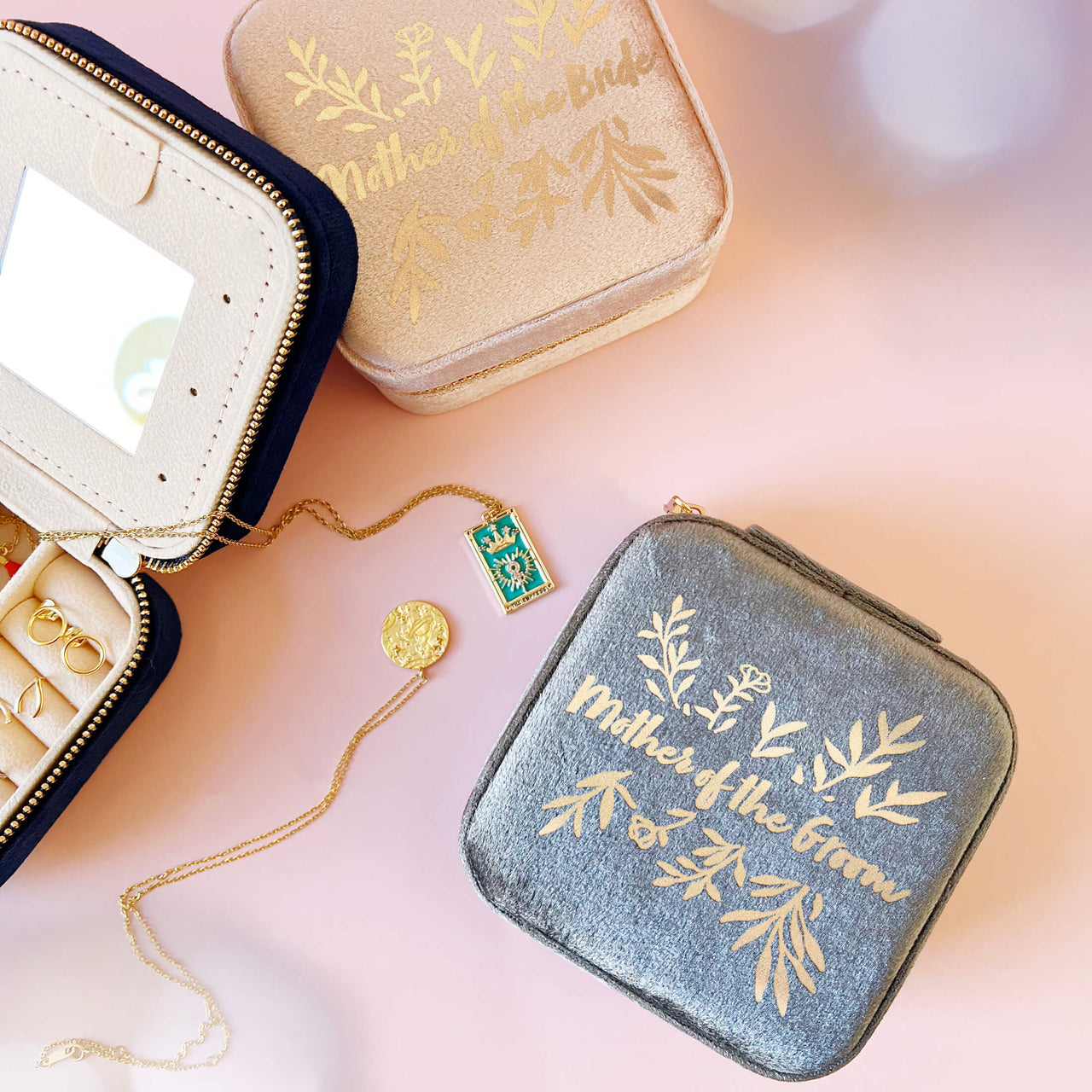 'Mother Of The Bride' Square Velvet Jewellery Organiser