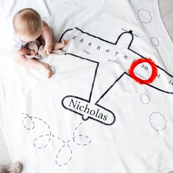 Personalised Milestone Airplane Baby Cotton Blanket