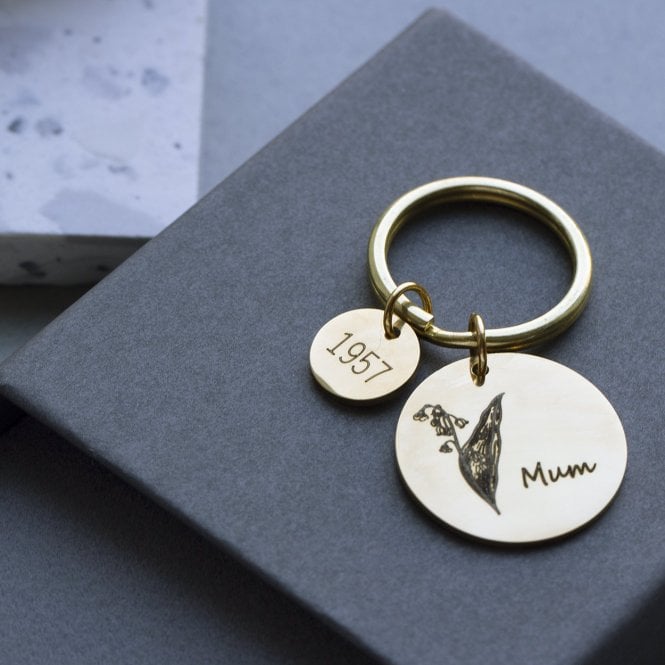 Personalised Circles Birth Flower Keyring