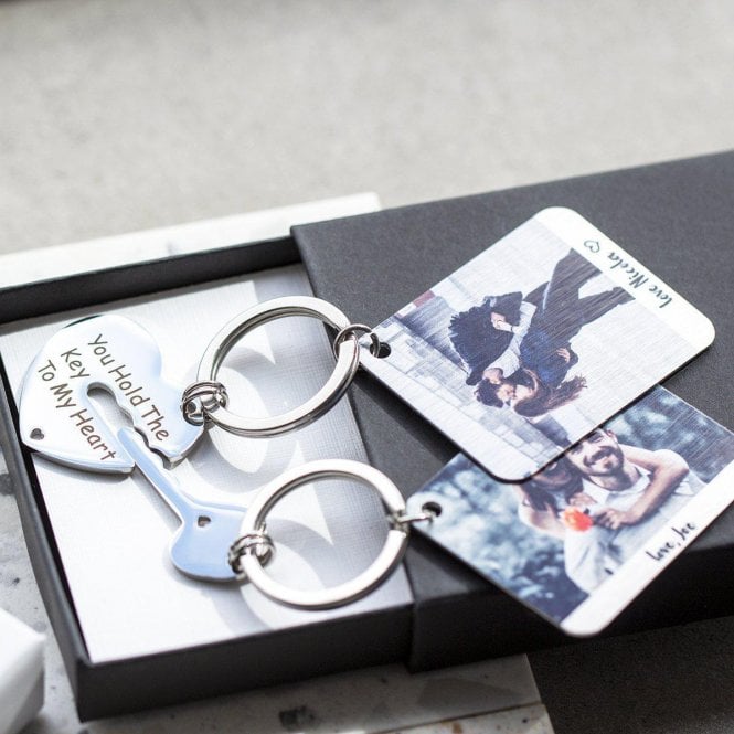 Engraved ' Key To My Heart' Photo Keyring Duo