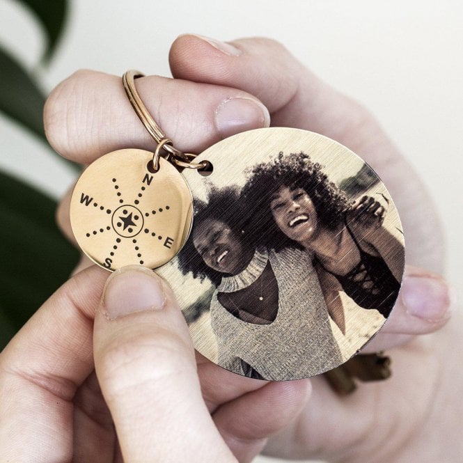 Sisters In Heart Compass Keyring With Photo Plate