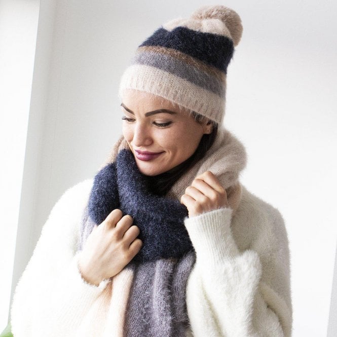 Fluffy Colour Block Stretchy Knit Hat
