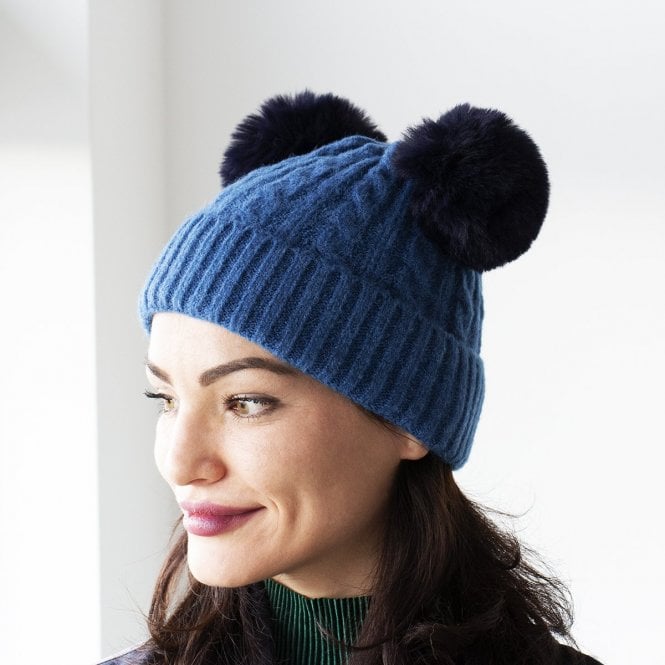 Cable Knit Duo Pom Knit Hat