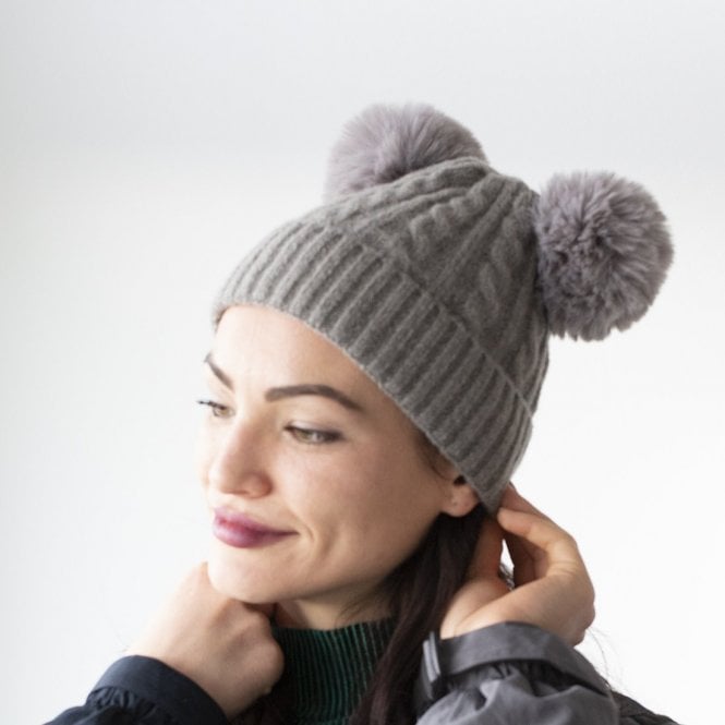 Cable Knit Duo-Pom Knit Hat