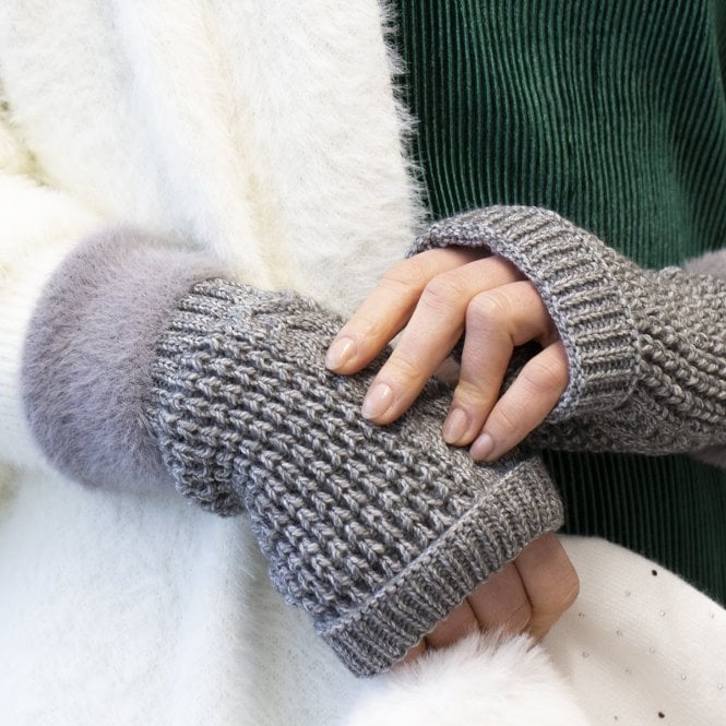 Cosy Cable Mix Herringbone Knit Fingerless Gloves