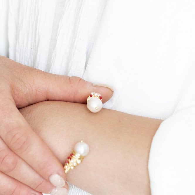 Wire Wrapped Pearl Open Bangle
