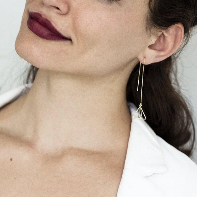 Pyramid Triangles Interlink Long Chain Drop Earrings