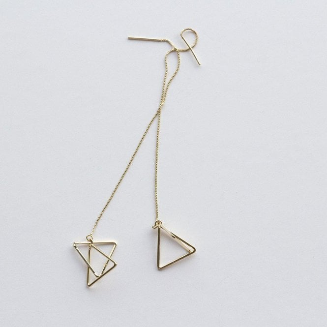 Pyramid Triangles Interlink Long Chain Drop Earrings