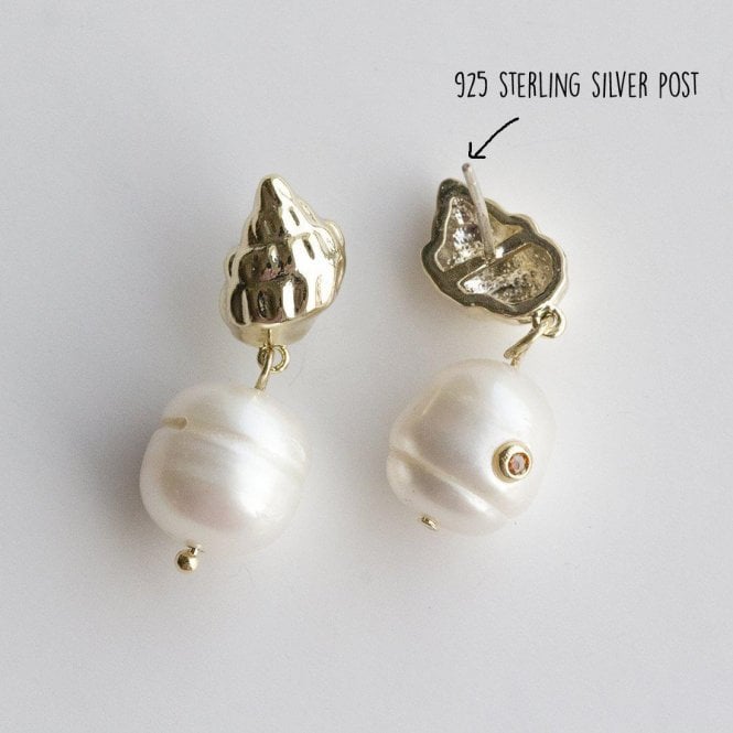 Seashell and Pearl Drop Earrings