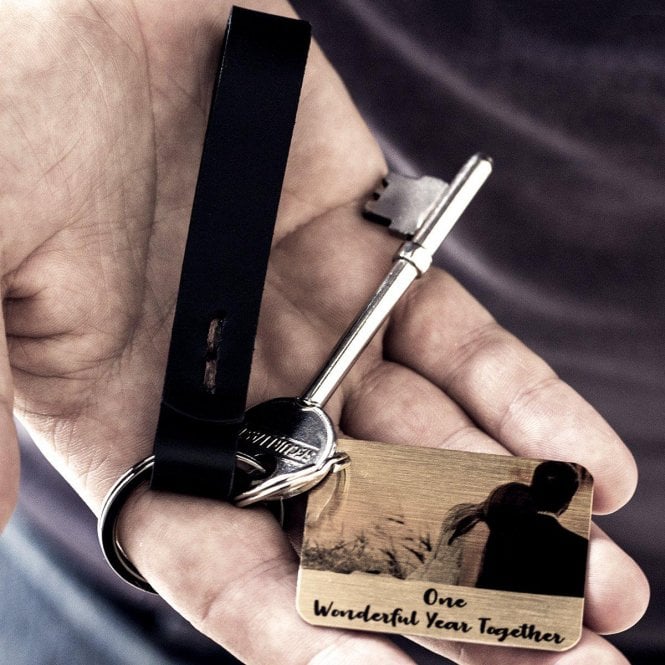 Personalised Minimalist Leather Keyring Photo Plate