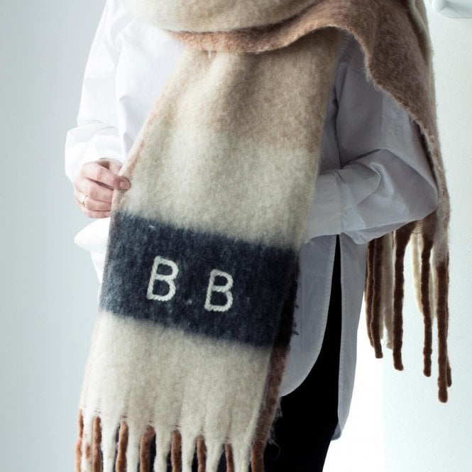 Personalised Chunky Knit Neutral Colour Blanket Scarf