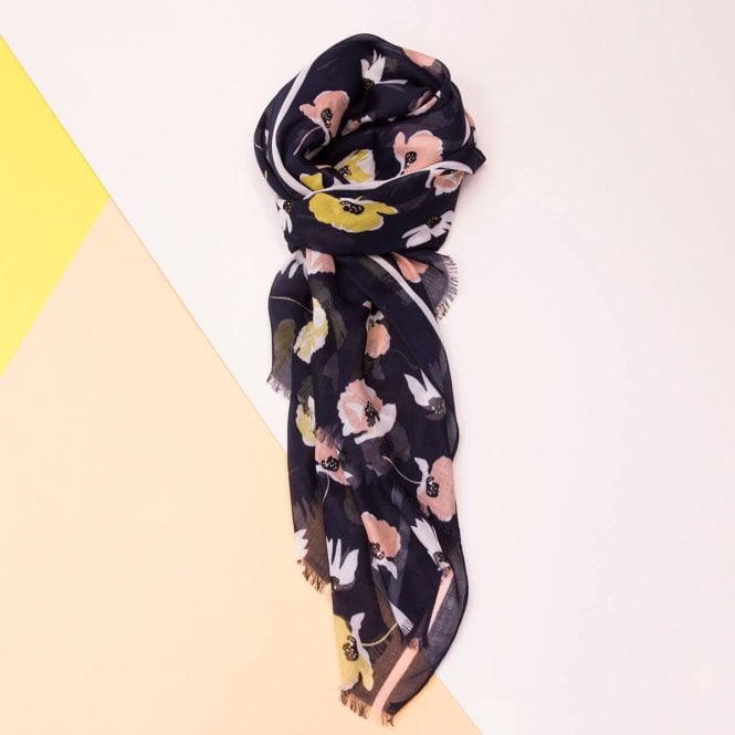 Personalised Pink Yellow Graphic Poppy Navy Scarf