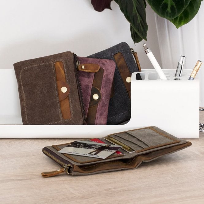 Waxed Cotton Leather Wallet Metal Photo Insert