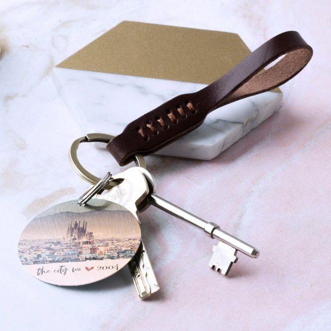 Ladies Stitched Leather Photo Keyring