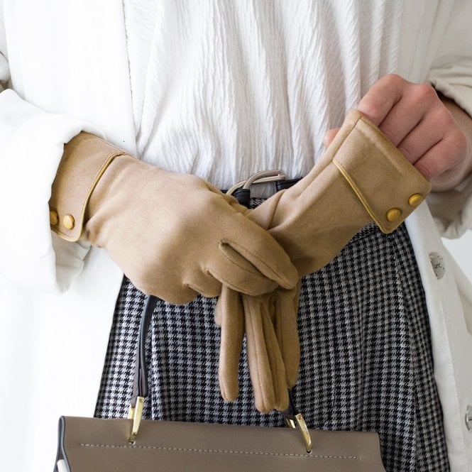 Suede Effect Button Cuff Gloves
