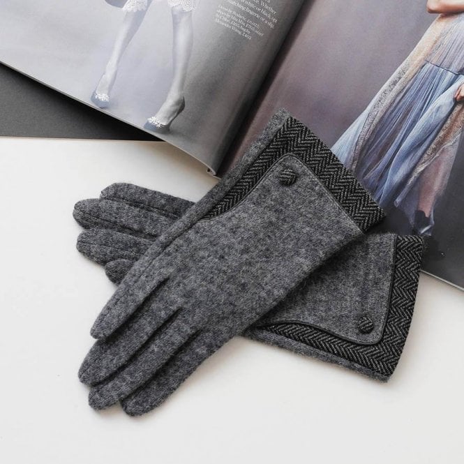 Merino Wool Touch Screen Gloves With Herringbone Cuff