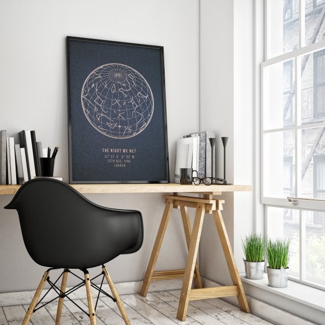 Night Sky Globe Rose Gold Star Map Print