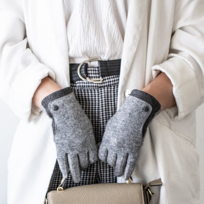 Merino Wool Touch Screen Gloves With Herringbone Cuff