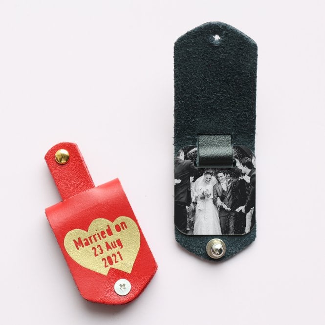 Couple's Anniversary Leather Flip Photo Keyring