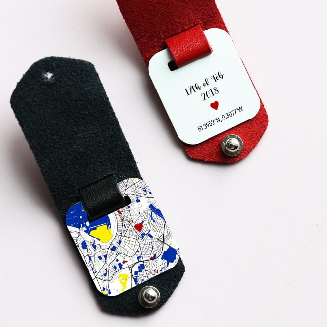' Where We Met' Location Map Genuine Leather Flip Keyring
