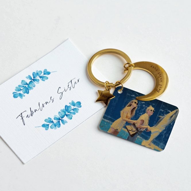 Engraved Moon And Star Friendship Keyring