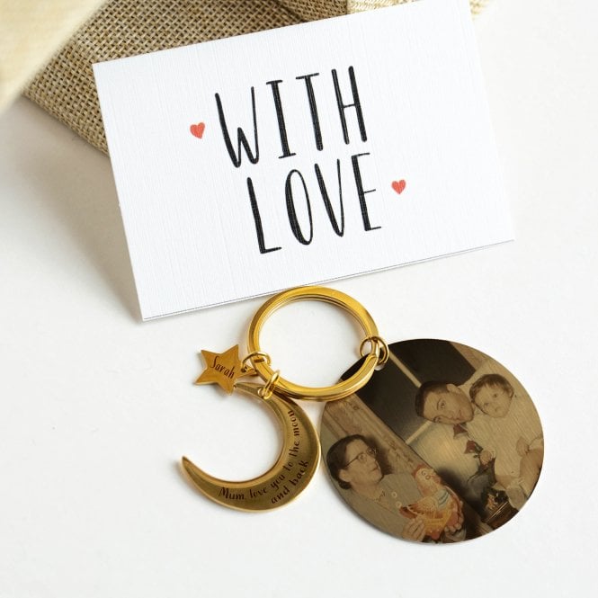 Engraved Moon And Star Friendship Keyring