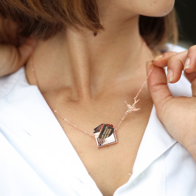 Engraved Secret Message Envelope Swallows Necklace