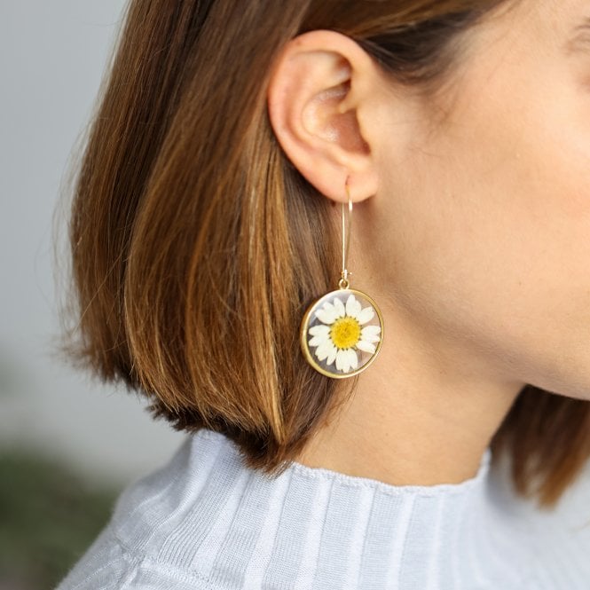 Eternal Daisy Real Flower Hand Pressed Earrings