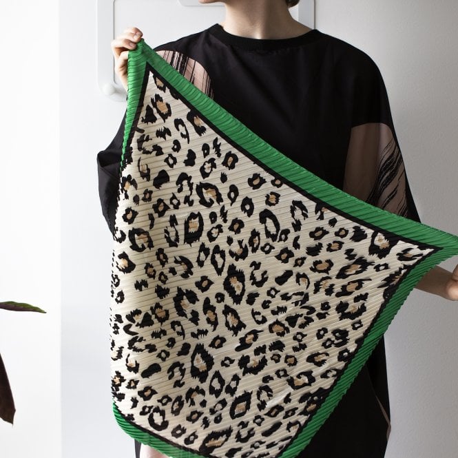 Pleated Leopard Scarf with Initial Charm