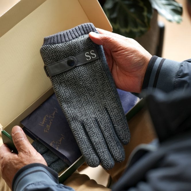 Personalised Men's Merino Wool Gloves With Strap Detail