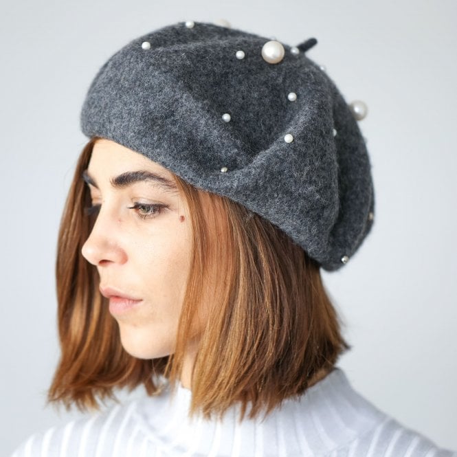 Pearl Embellished Wool Beret