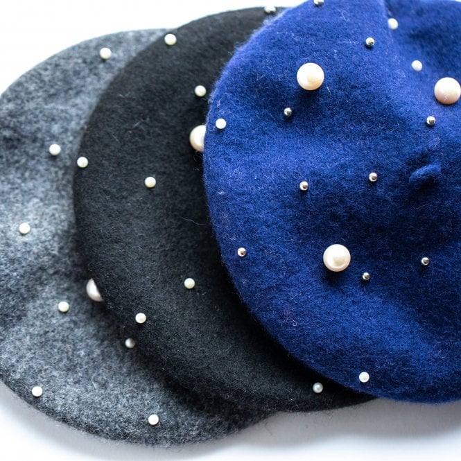 Pearl Embellished Wool Beret