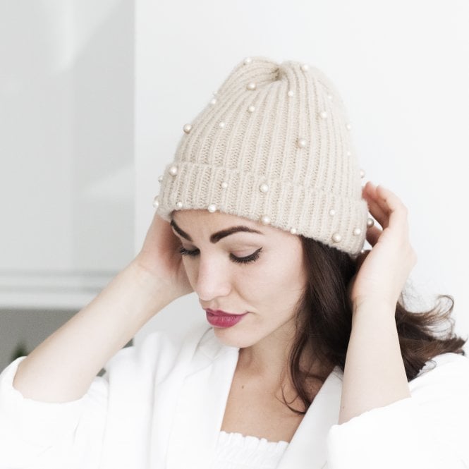 Pearl Embellished Knit Hat