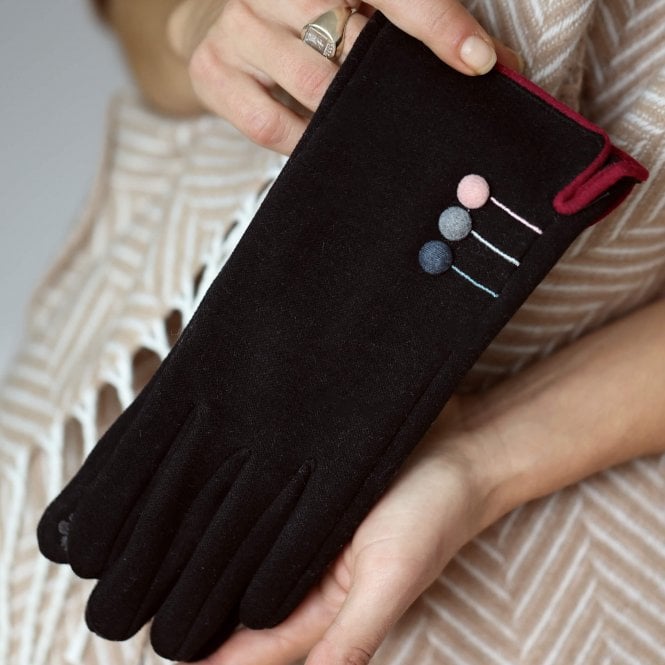 Stitched Button Gradient Suede Fabric Ladies Gloves