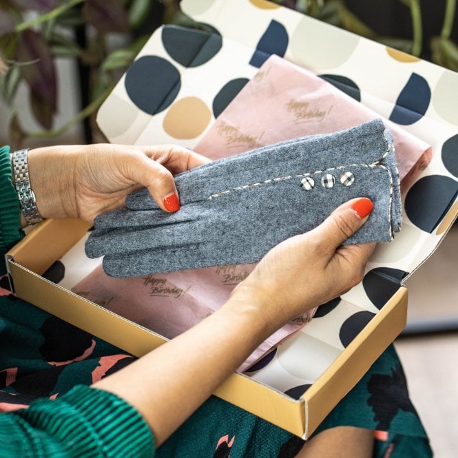 Merino Wool Touch Screen Gloves Tartan Buttons