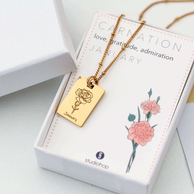 Personalised Rectangle Birth Flower Necklace