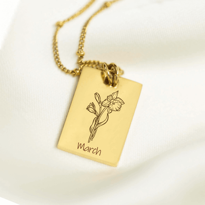 Personalised Rectangle Birth Flower Necklace