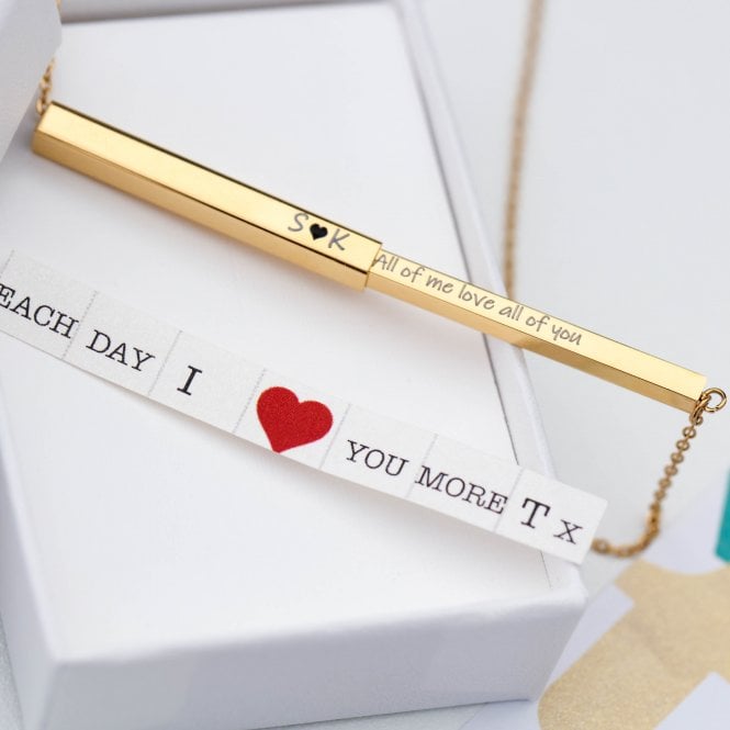 Engraved Hidden Message Horizontal Slider Necklace