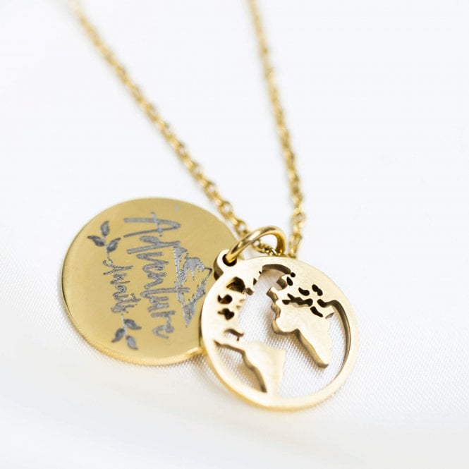 Personalised 'Adventure Awaits' World Map Necklace