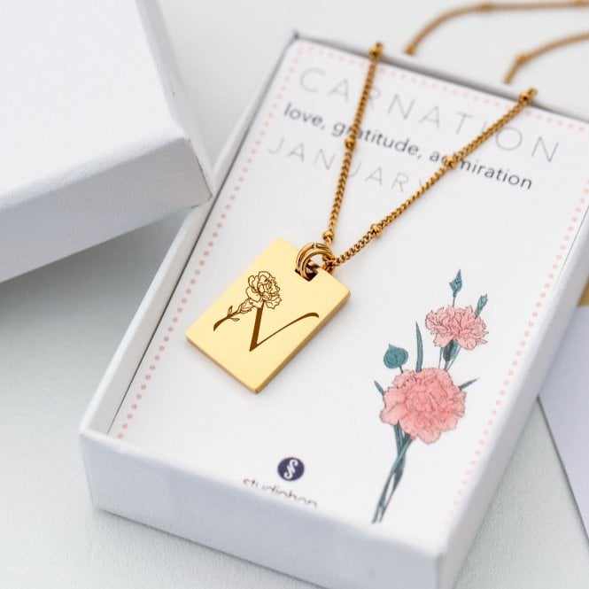Personalised Birth Flower And Initial Tag Necklace