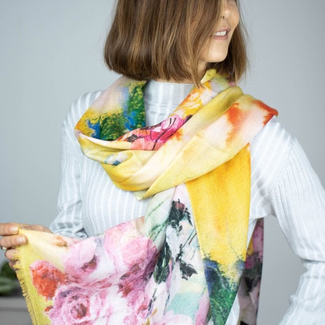 Pure Wool Hand Painted Rose Scarf