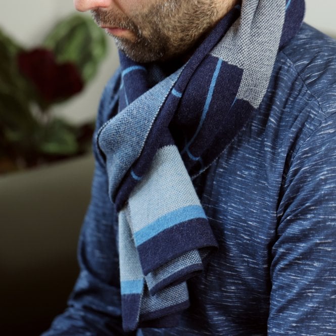 Men's Blue Knit Check Scarf