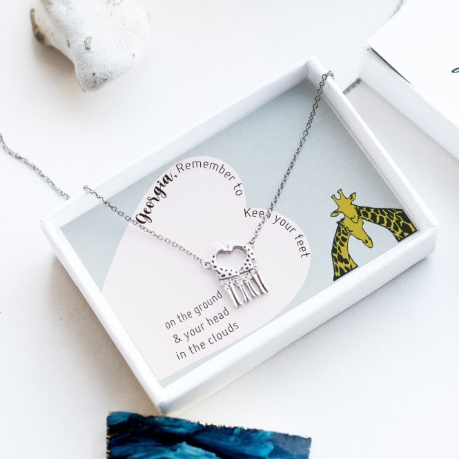 Sterling Silver Giraffes In Love Necklace