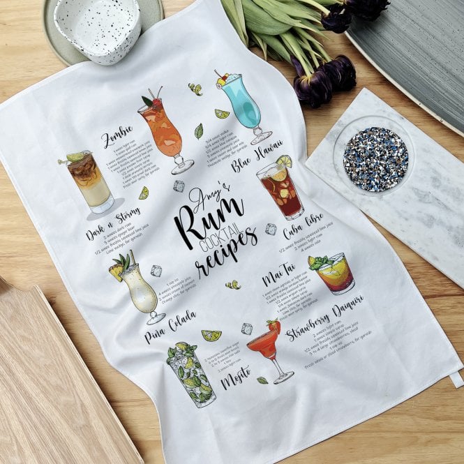 Personalised Rum Cocktail Recipe Tea Towel